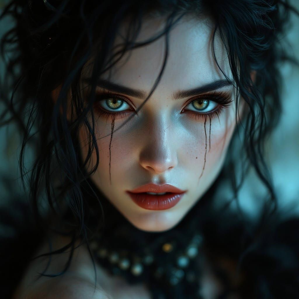 Ethereal Gothic Beauty with Mesmerizing Night Sky Eyes