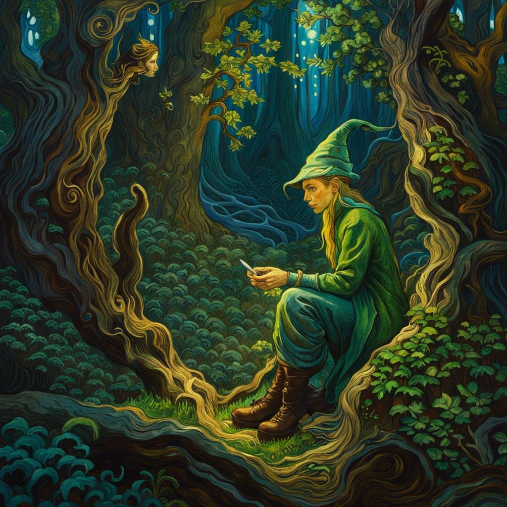 An elf in an enchanted forest