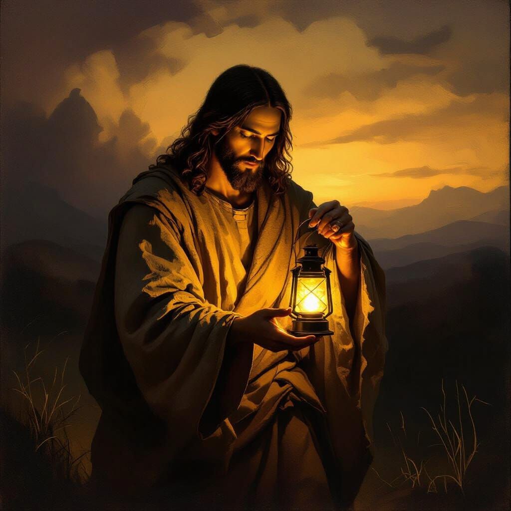 Jesus Guides Traveler Through Dark Wilderness
