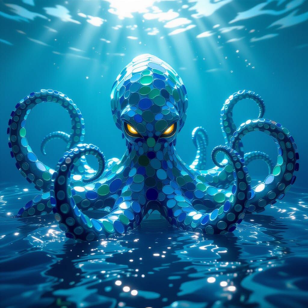 Mythical Kraken Sculpture of Polished Sea Glass