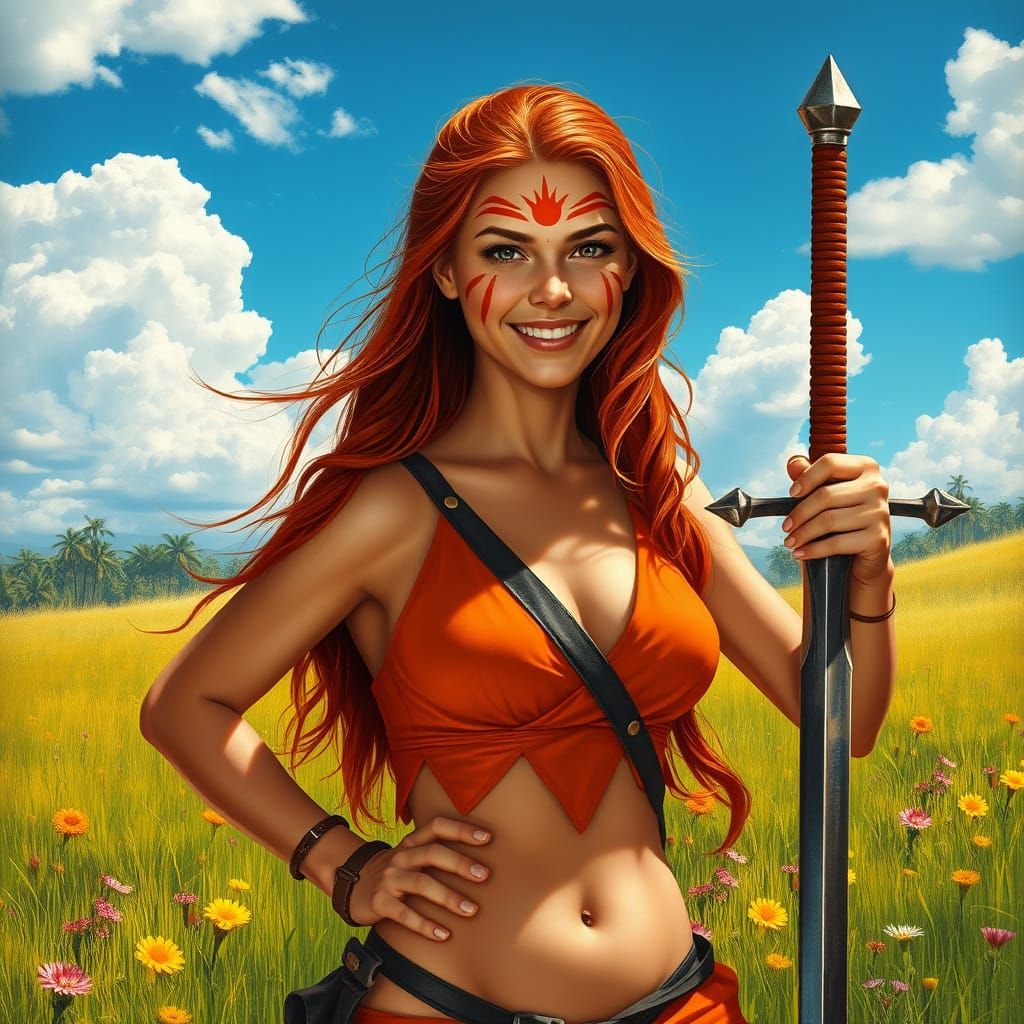 Medieval Fantasy Warrior Woman in Tropical Landscape