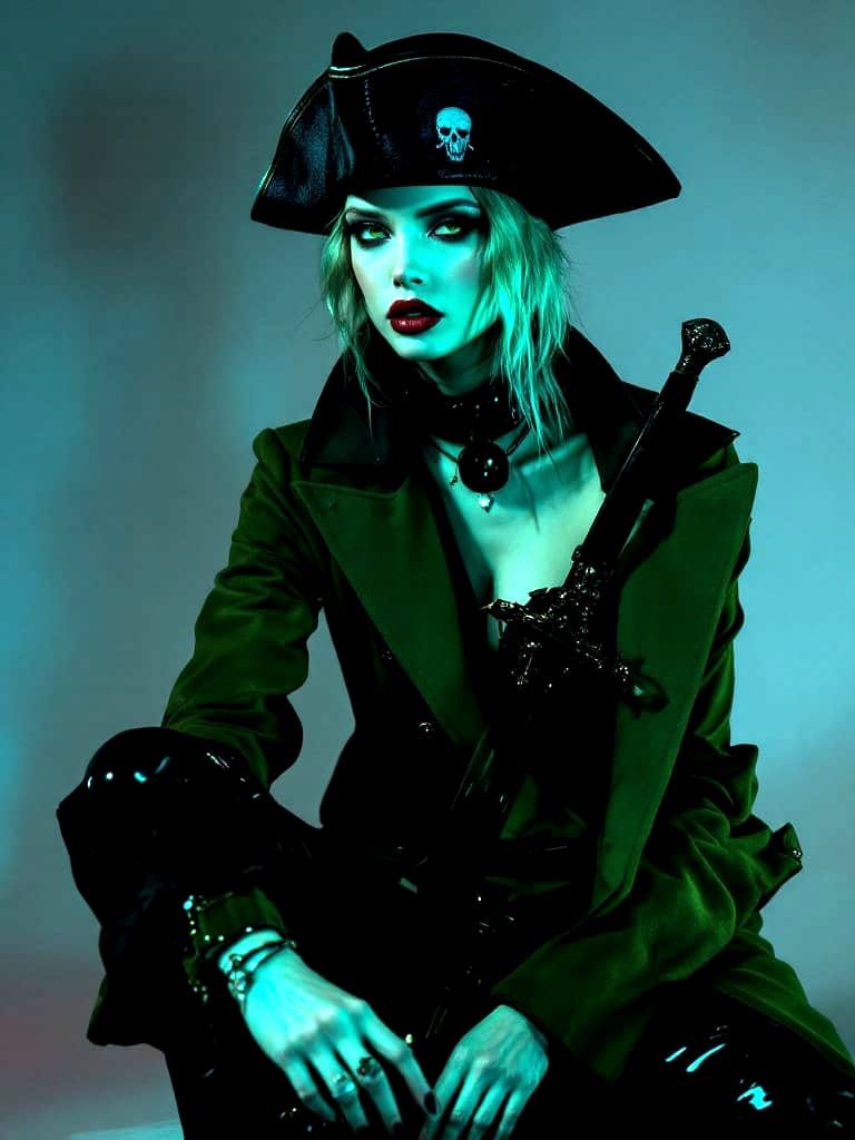 Fashion Editorial Pirate Portrait with Cyan and Amber Tones