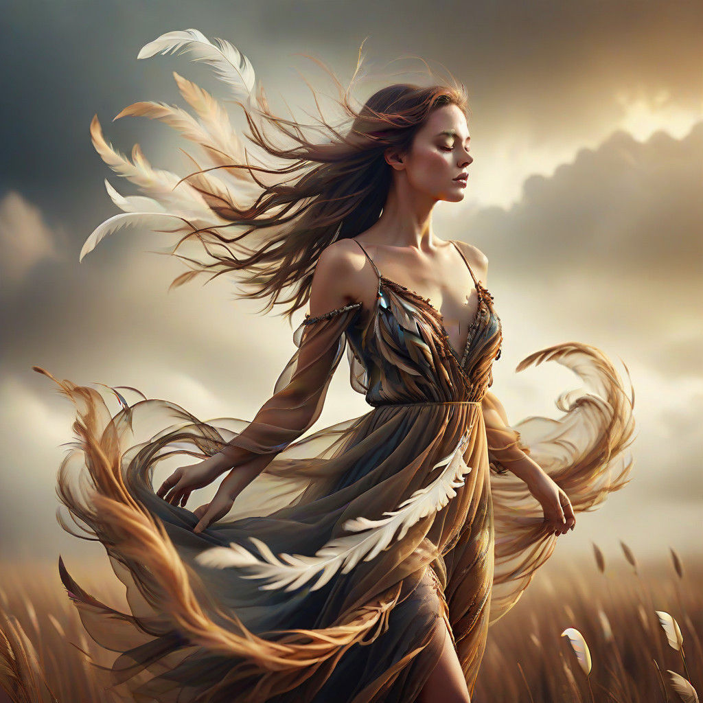 Ethereal Goddess Blending with Whispers of Clouds in Soft Fo...