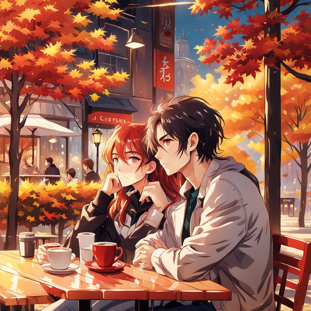 Anime Couple in Autumn, Studio Trigger Style