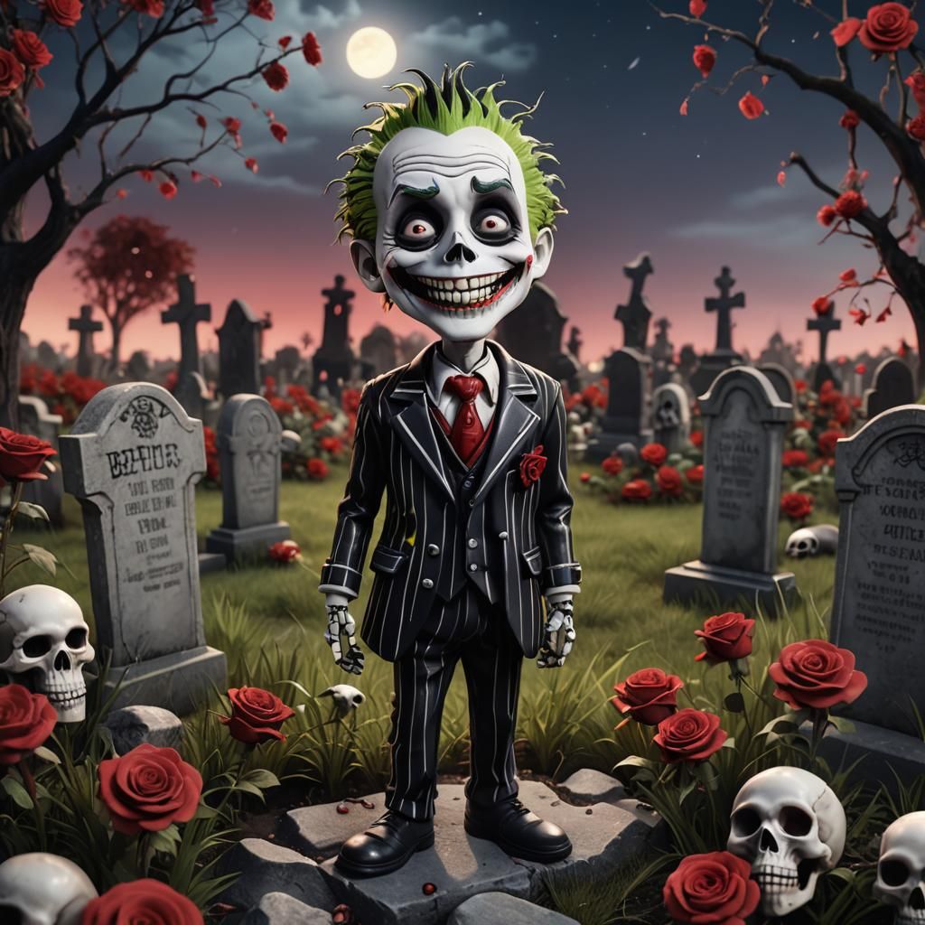 Beetlejuice Chibi Illustration in Cemetery, 3D Render