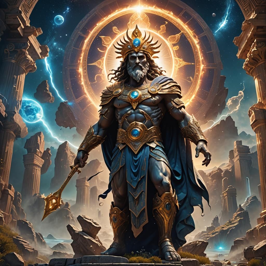 Cosmic Greek God Bestowing Light, Digital Art