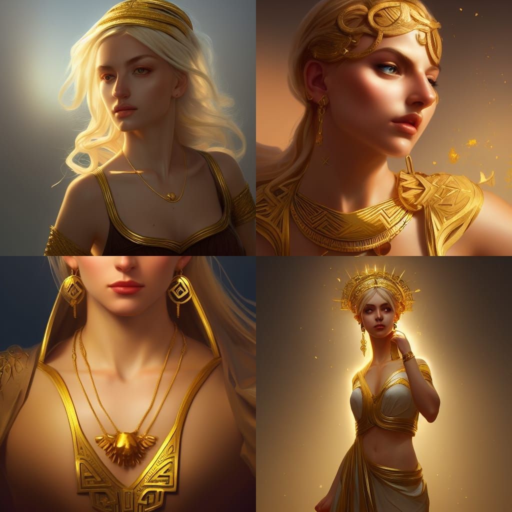 Renaissance Greek Goddess with Gold Jewelry