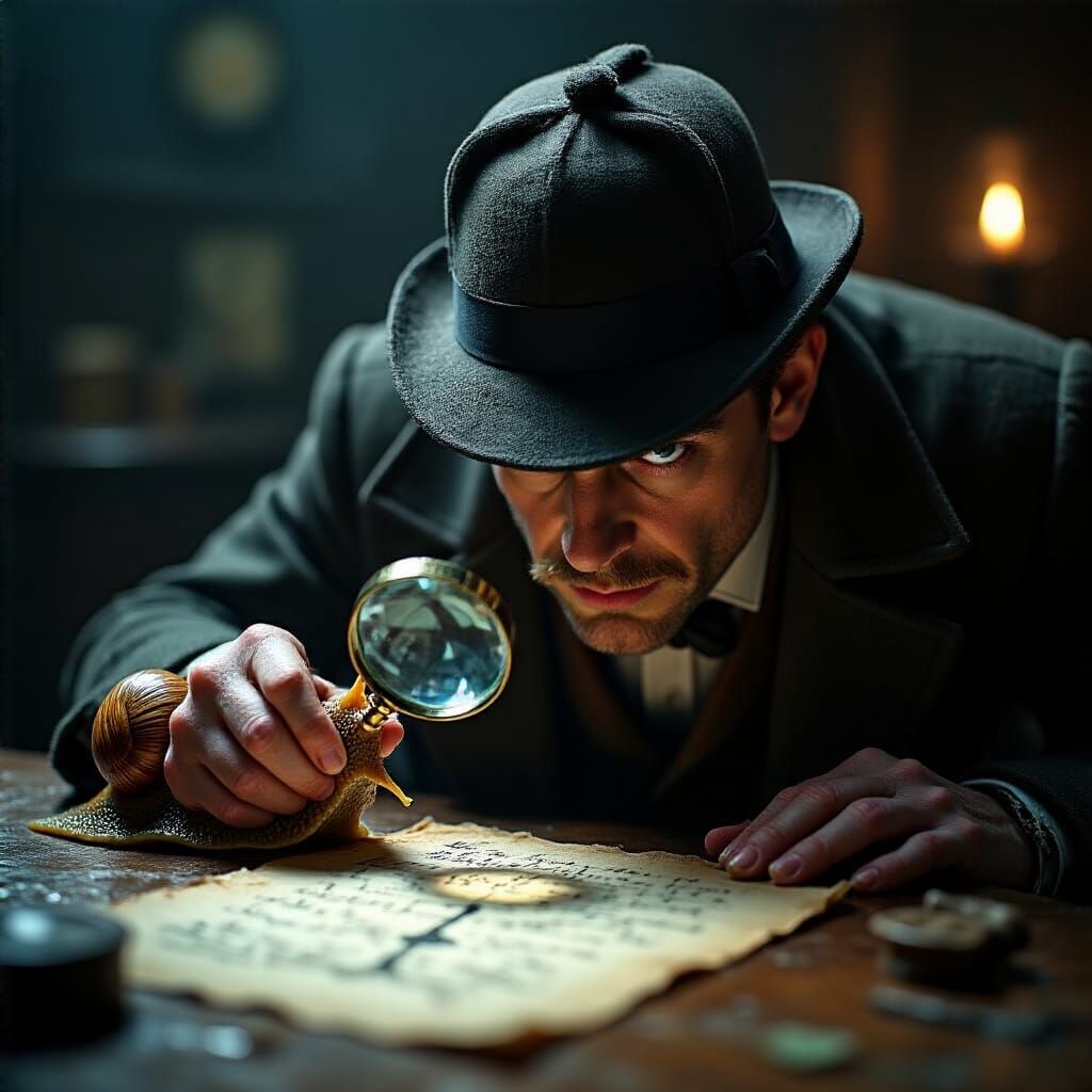 Snail Detective in Cinematic Lighting