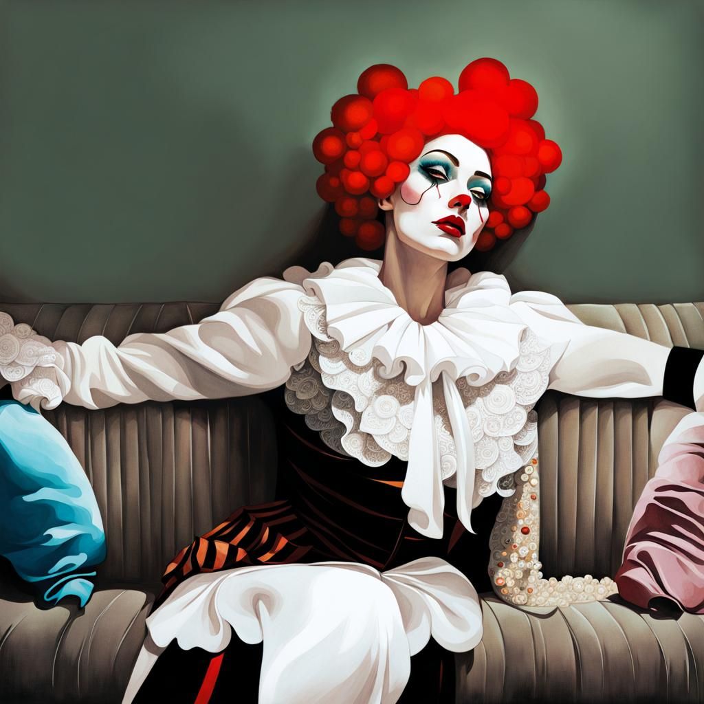 Surreal Clown in Lonely Isolation: Collage Art