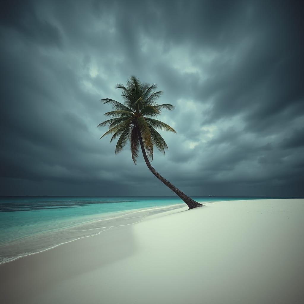 Mysterious Paradise Beach in Dark, Foreboding Atmosphere