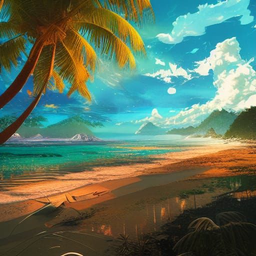 Seychelles Beach in Hyperdetailed Photorealism