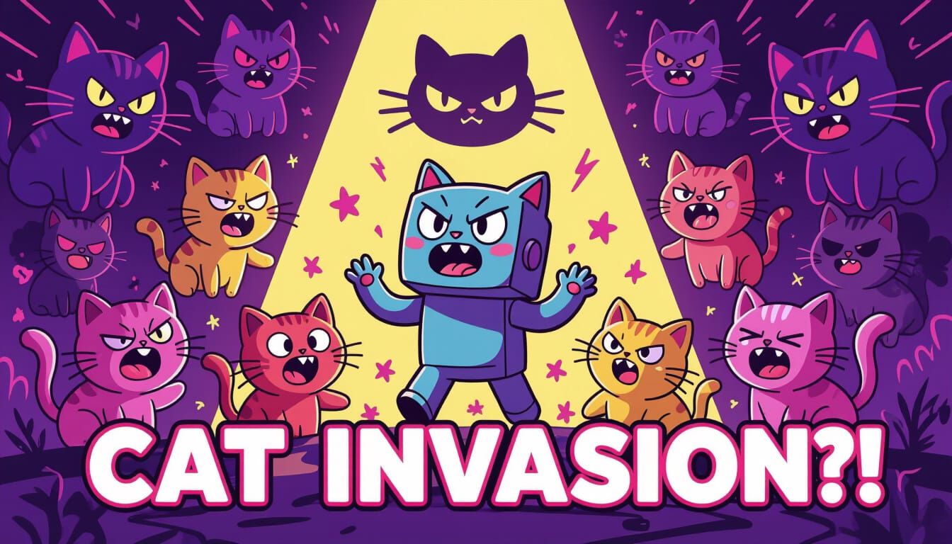 Chaotic Cartoon Cat Invasion in Neon Colors