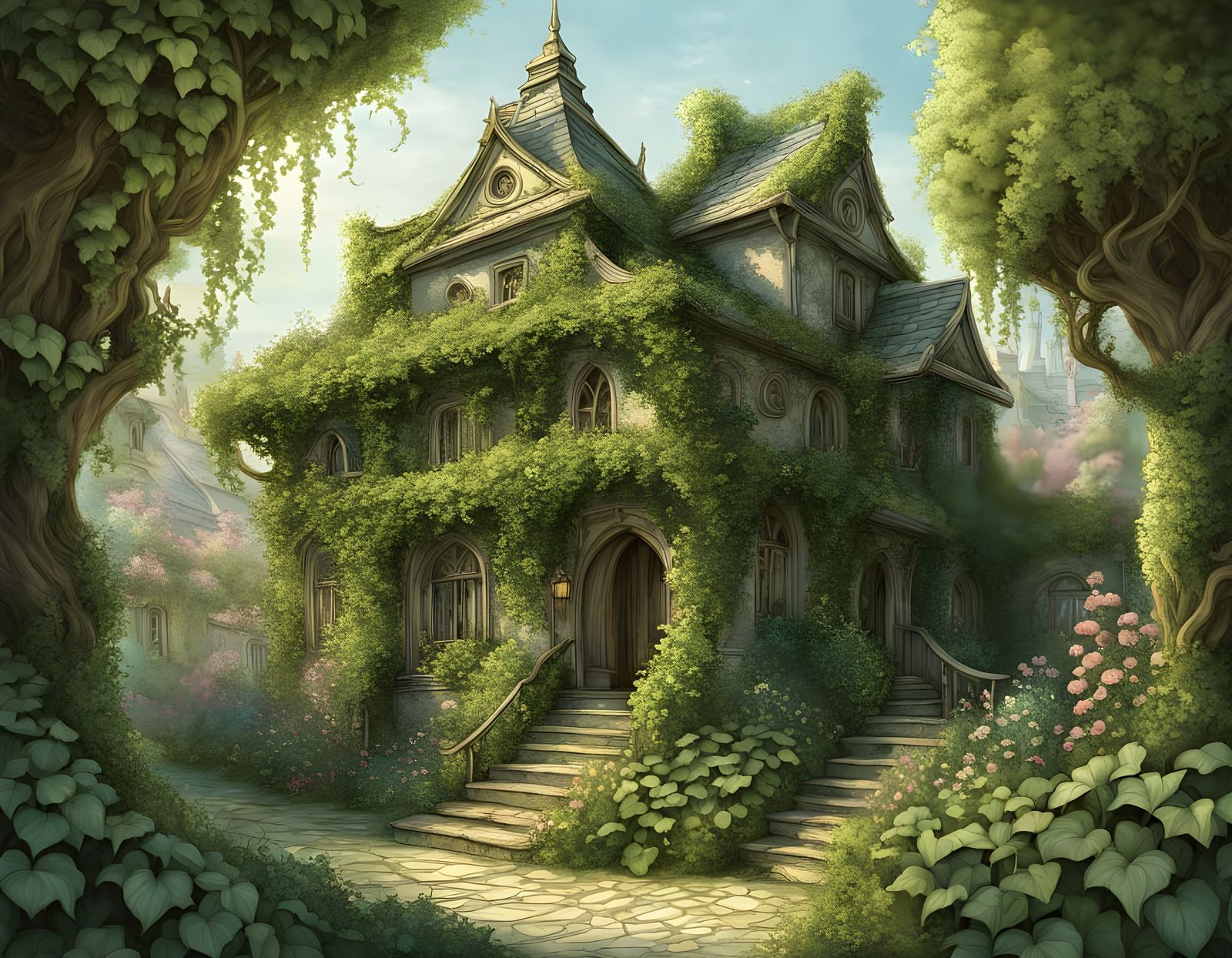 Whimsical Fairy Garden in Art Nouveau Style