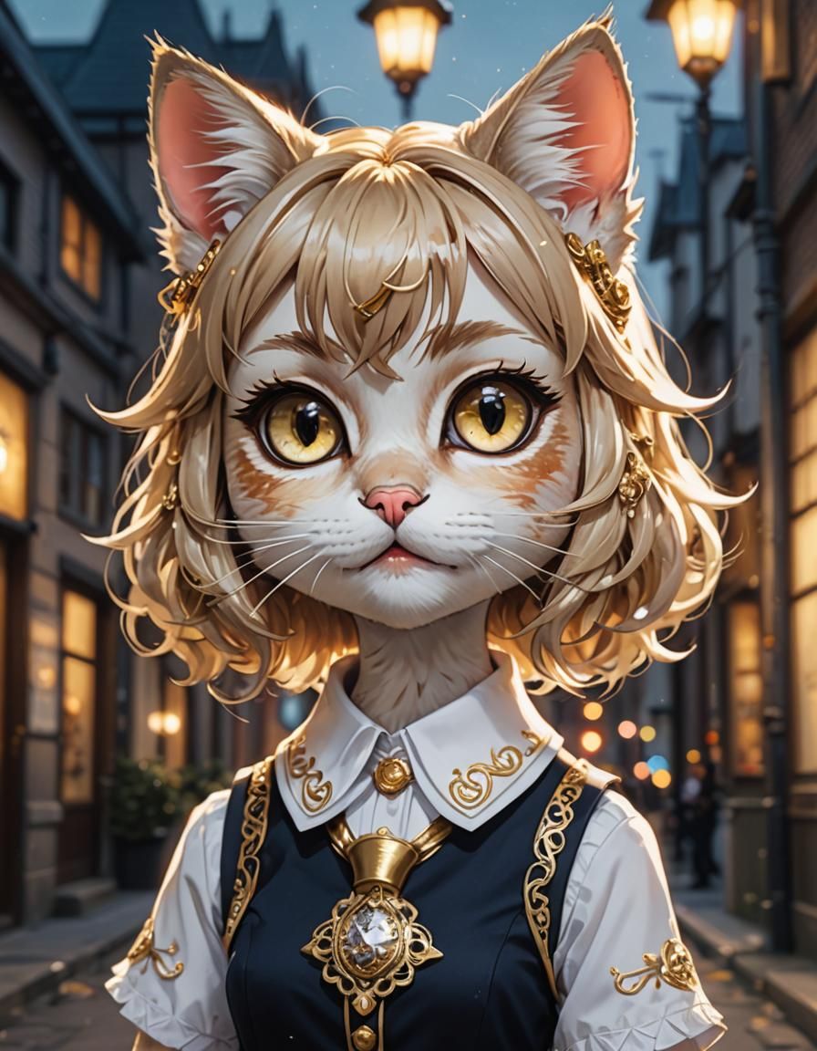 Anime Cat Portrait in School Uniform