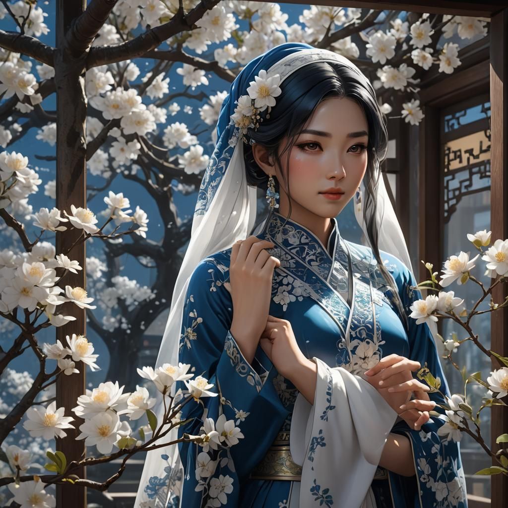 Anime Girl in Persian Dress at Sunset