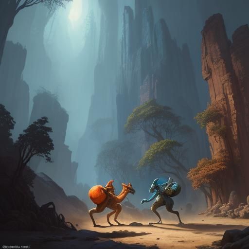 Anthro Kangaroos Boxing in Whimsical Fantasy Art