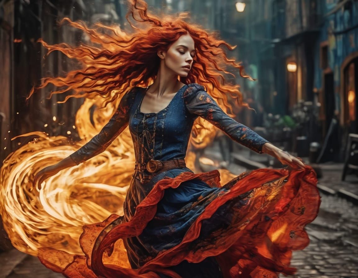 Free-Spirited Steampunk Gypsy Dances by Moonlight in Vibrant...