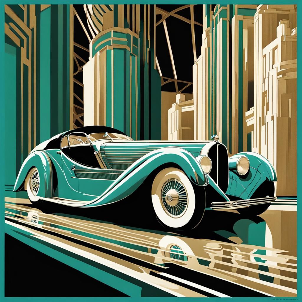 Art Deco Supercar with Flapper Girl Digital Art