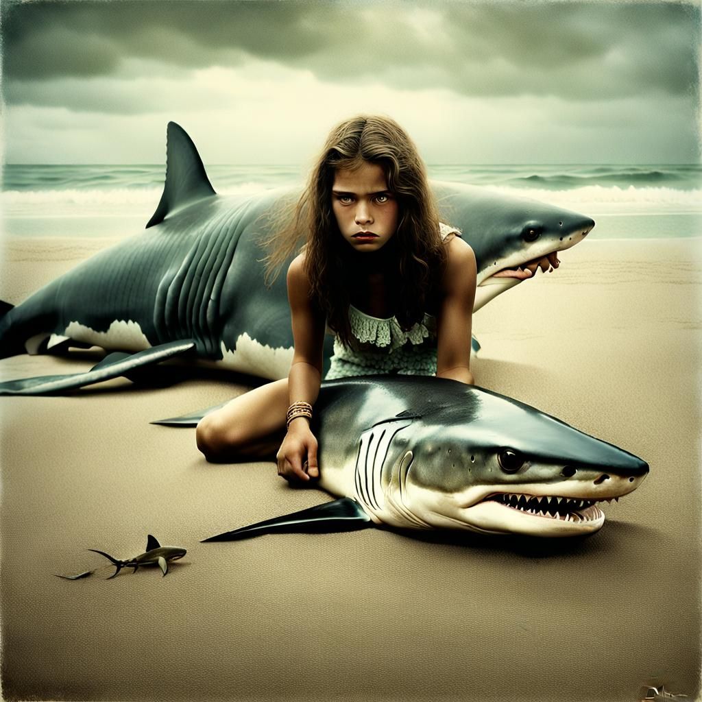Vintage Photo: Polynesian Woman Blocks Paparazzi Shark