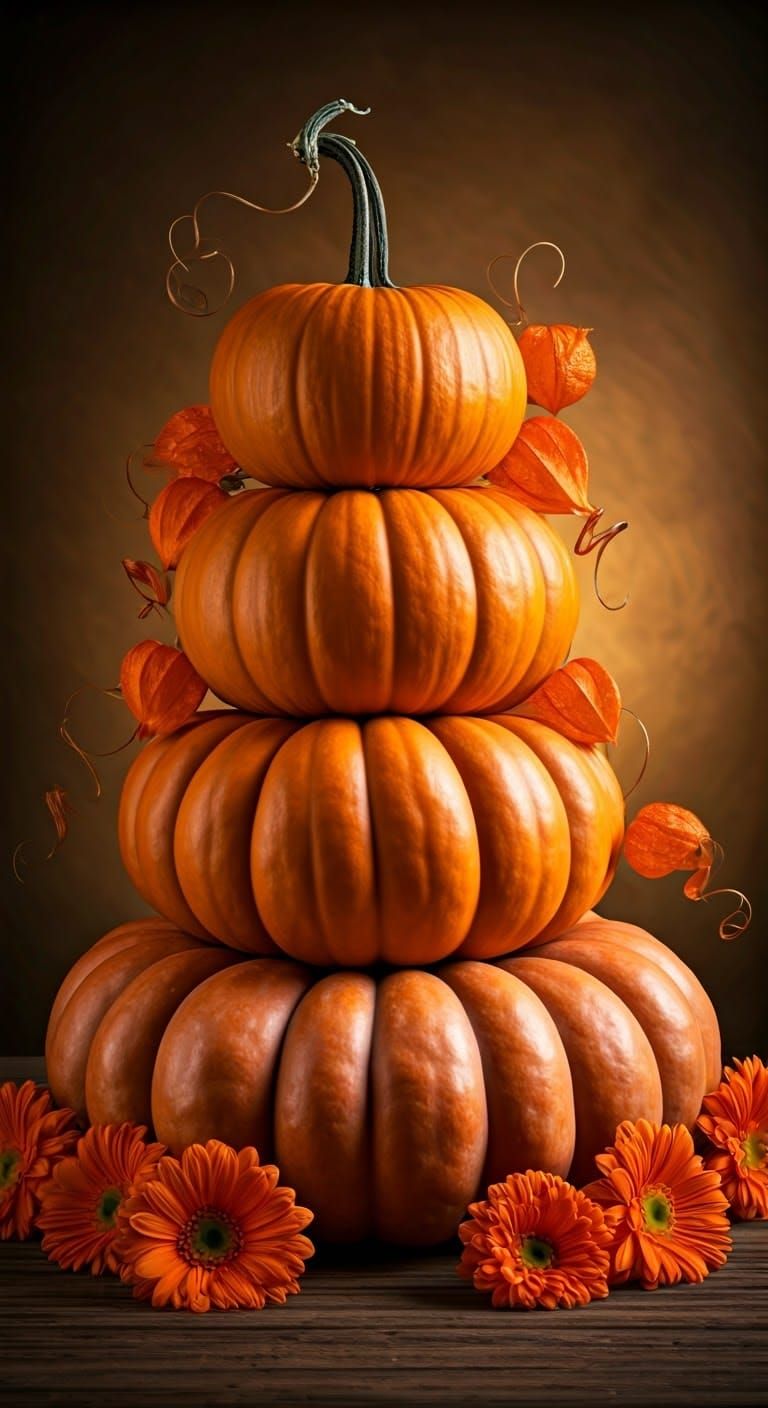 Majestic Pumpkin Stack in Photorealistic Style