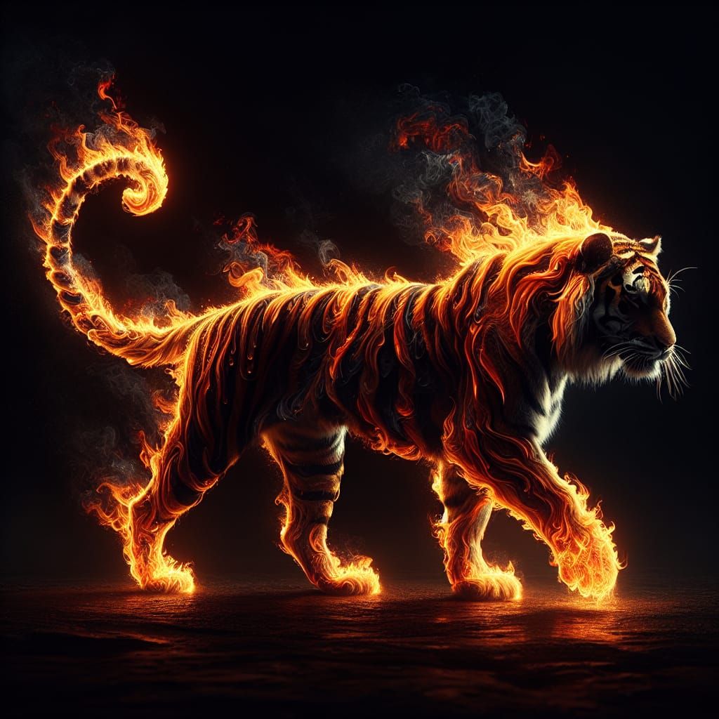 Fiery Smoke Tiger in the Night
