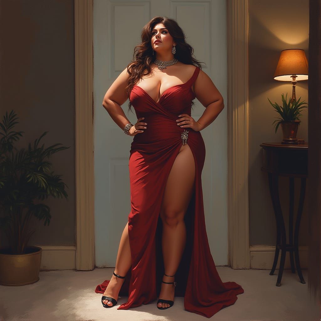 Voluptuous Cross-Dresser in Glamorous Evening Dress