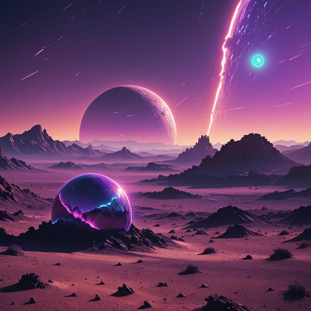 Neon Planetscape in Sci-Fi Film Still Style