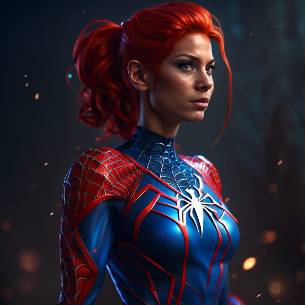 Woman in Spiderman Costume: Detailed Matte Painting