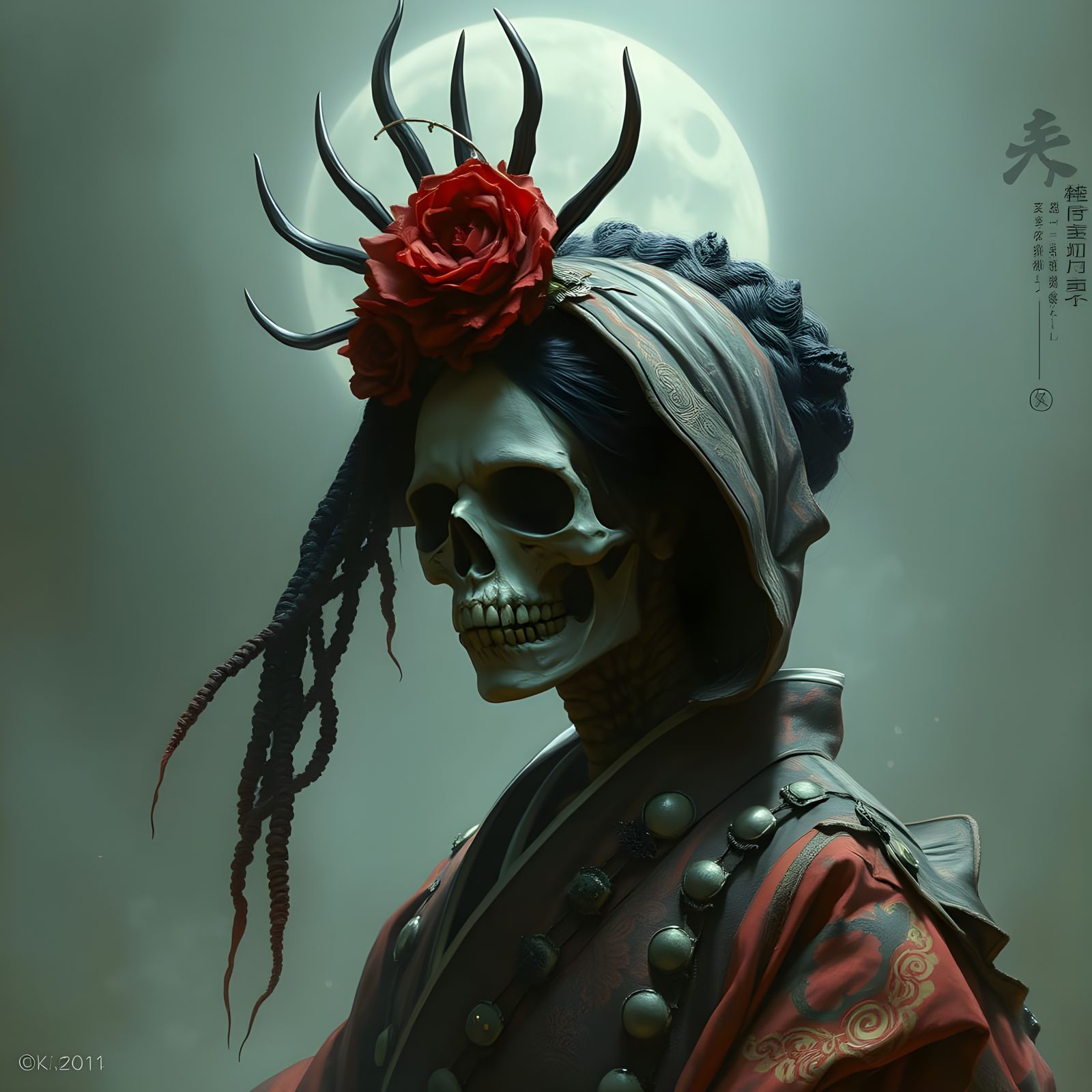 Haunted Geisha Goddess in Dark Cyberpunk Style