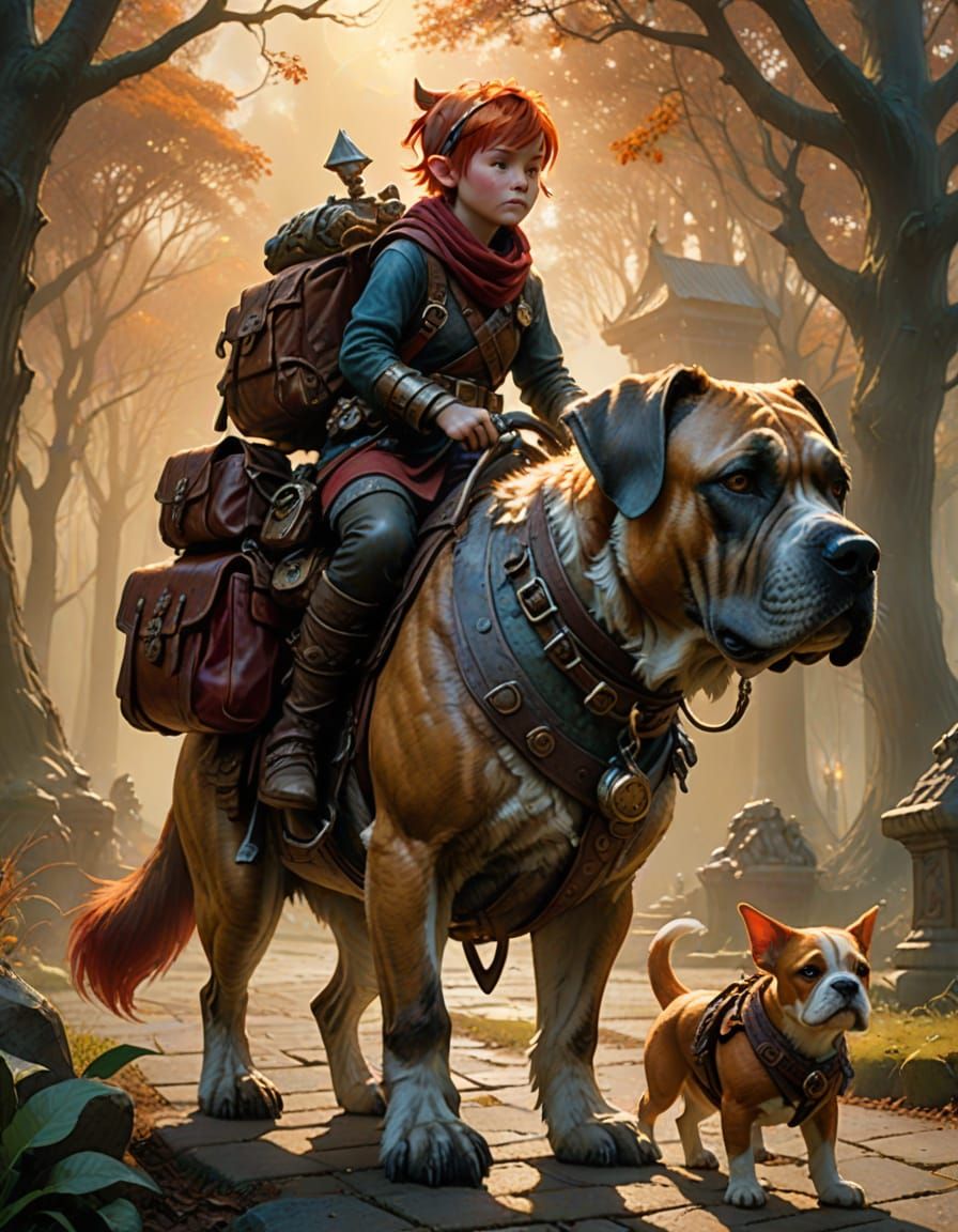 Gnome Artificer on Mastiff in Ethereal Fantasy Style