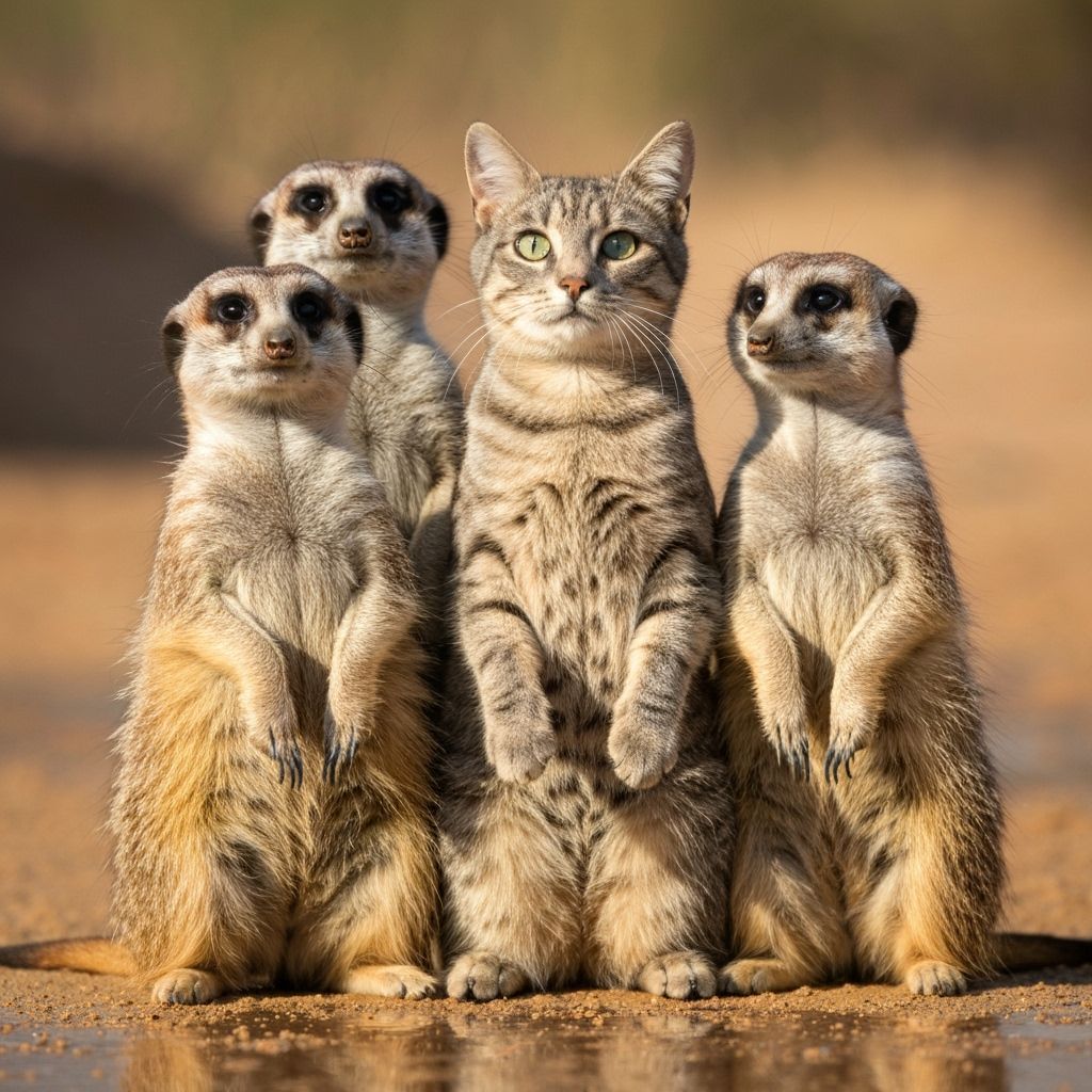Meerkats and Cat Mimicry in Sunny Desert