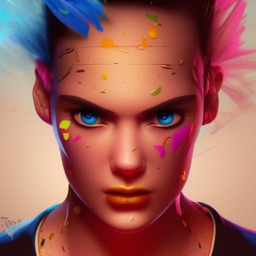 Dramatic Face Rendering in Hyperrealistic Splash Art Style