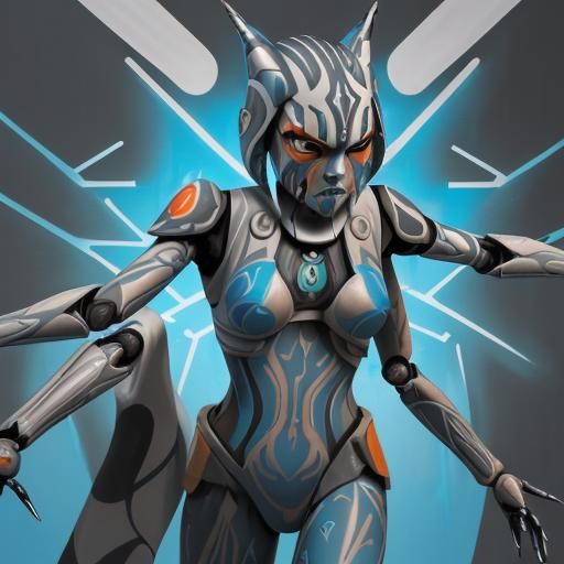 Ahsoka with Robotic Arms in Graffiti Art Style