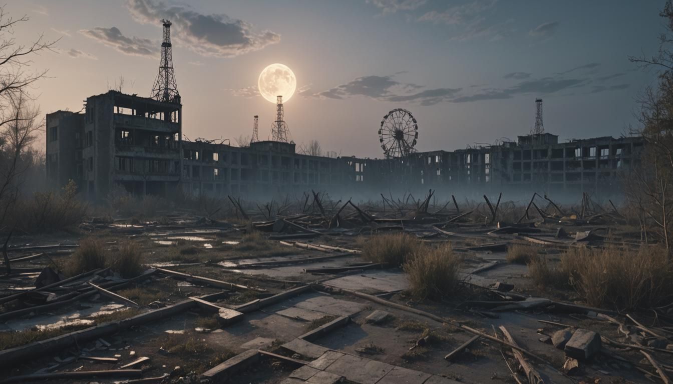 Twilight Silhouettes in Chernobyl Ruins