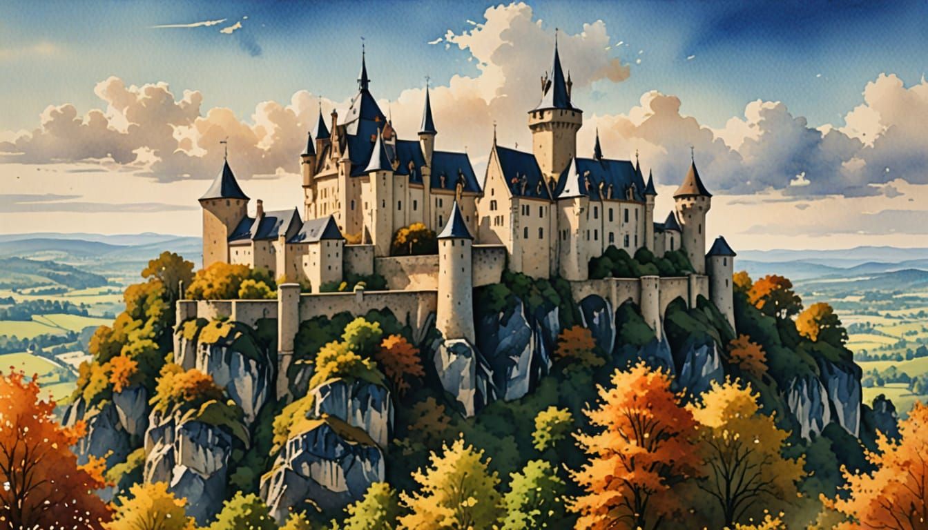 Medieval Castle in Autumnal Dordogne Countryside