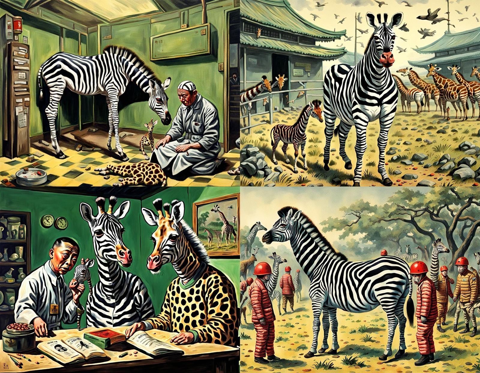Surreal Zebra Giraffe Hybrid in Vintage Art Style