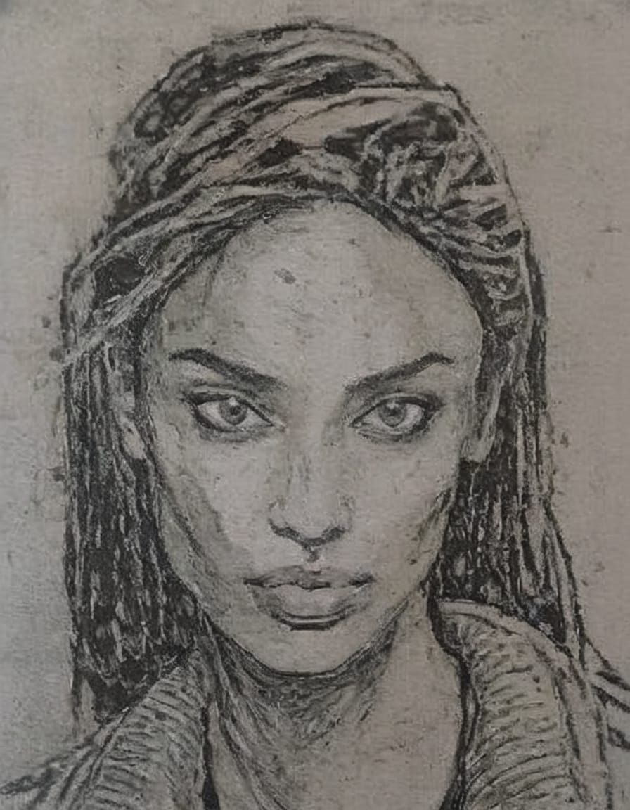 Gothgirl Portrait in High Contrast Impasto Style