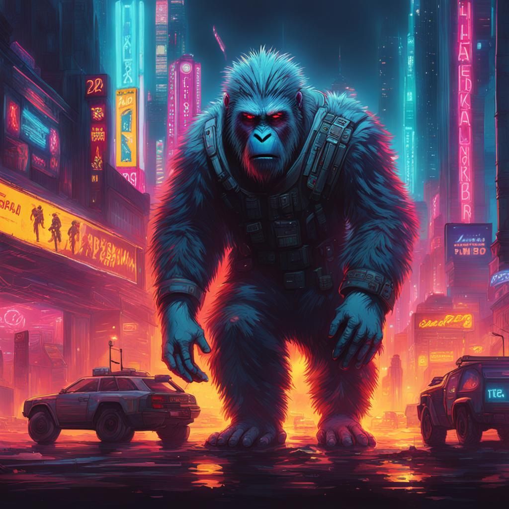 Cyberpunk Yeti Tears Through Neon-Lit Russia
