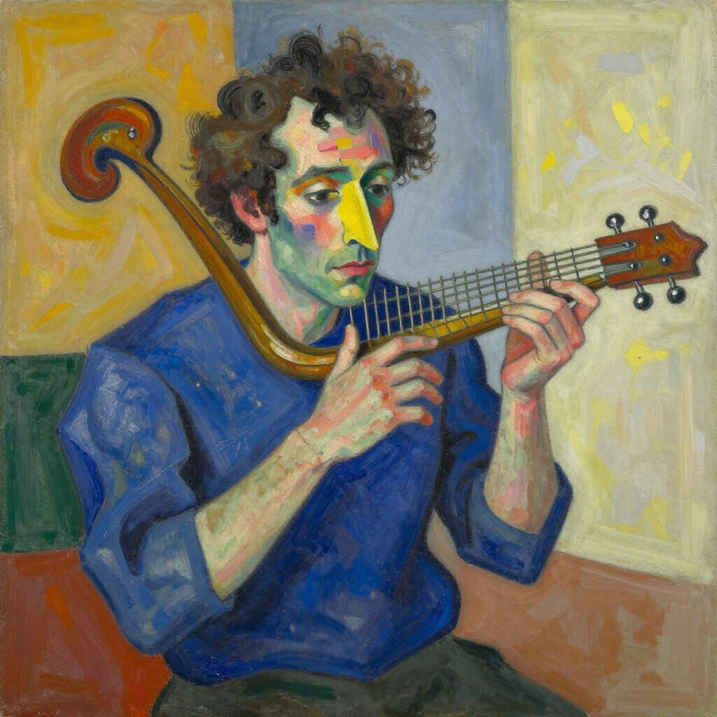 Violinist Captured in Cubist Style