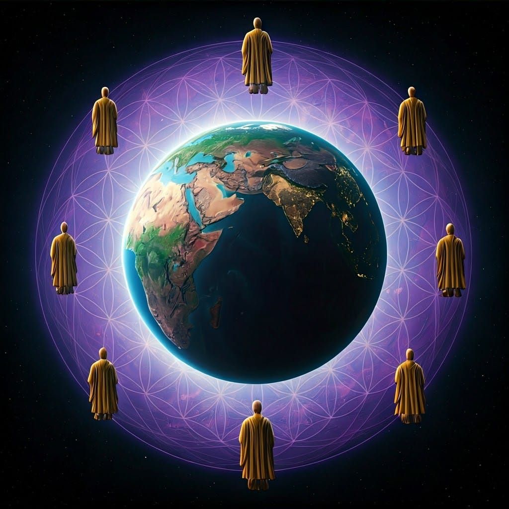 Earth Enveloped in Flower of Life Grid