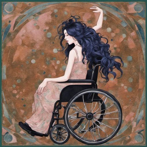 Joyful Wheelchair Dancer in Glasgow Art Nouveau Style