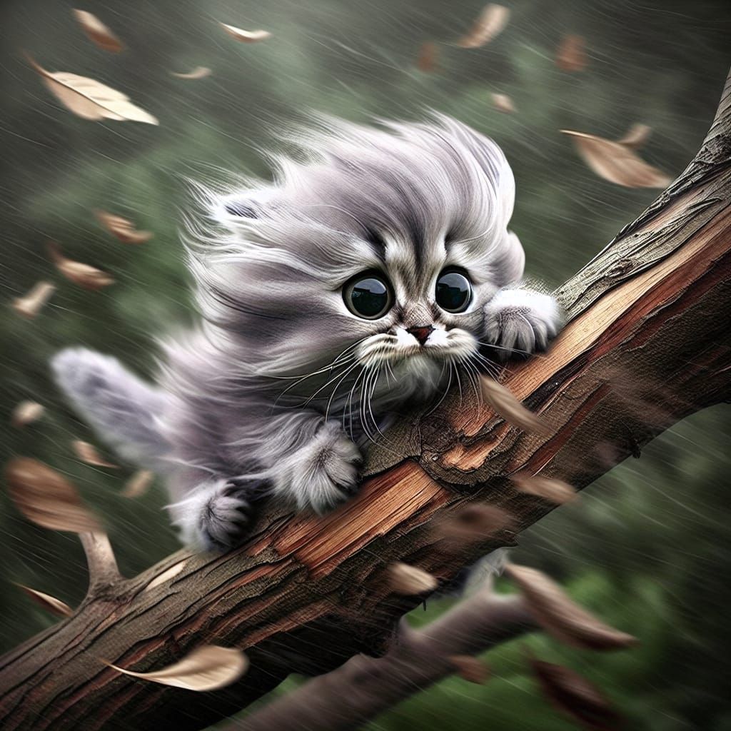 Adorable Kitten Hangs On for Dear Life in the Fierce Wind