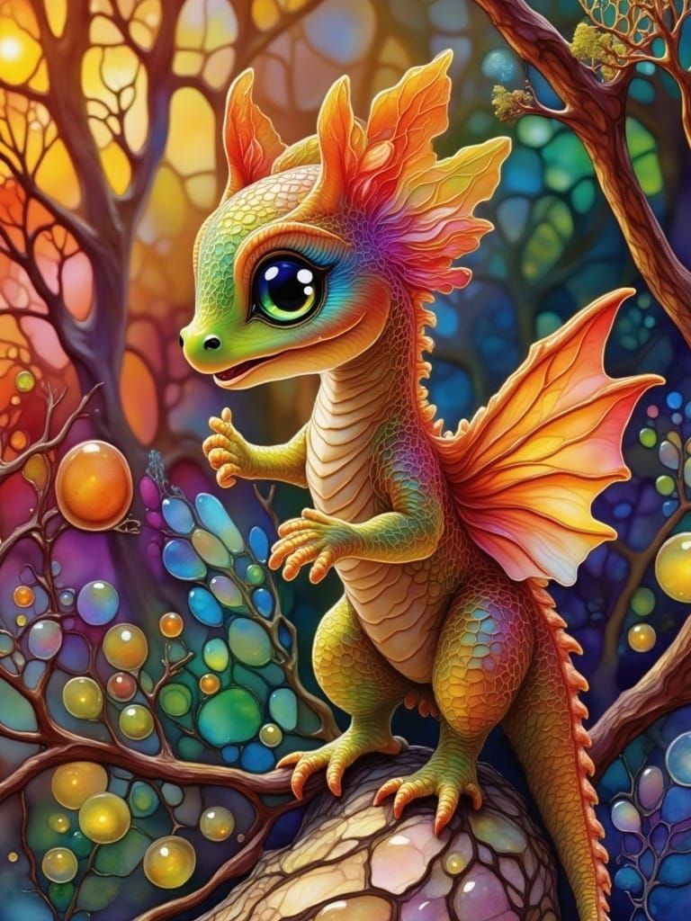 Baby Frill Dragon in Safari: Dreamlike Scene