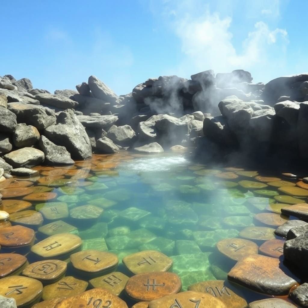 Mystical Hot Spring Fringed by Rune-Inscribed Stones