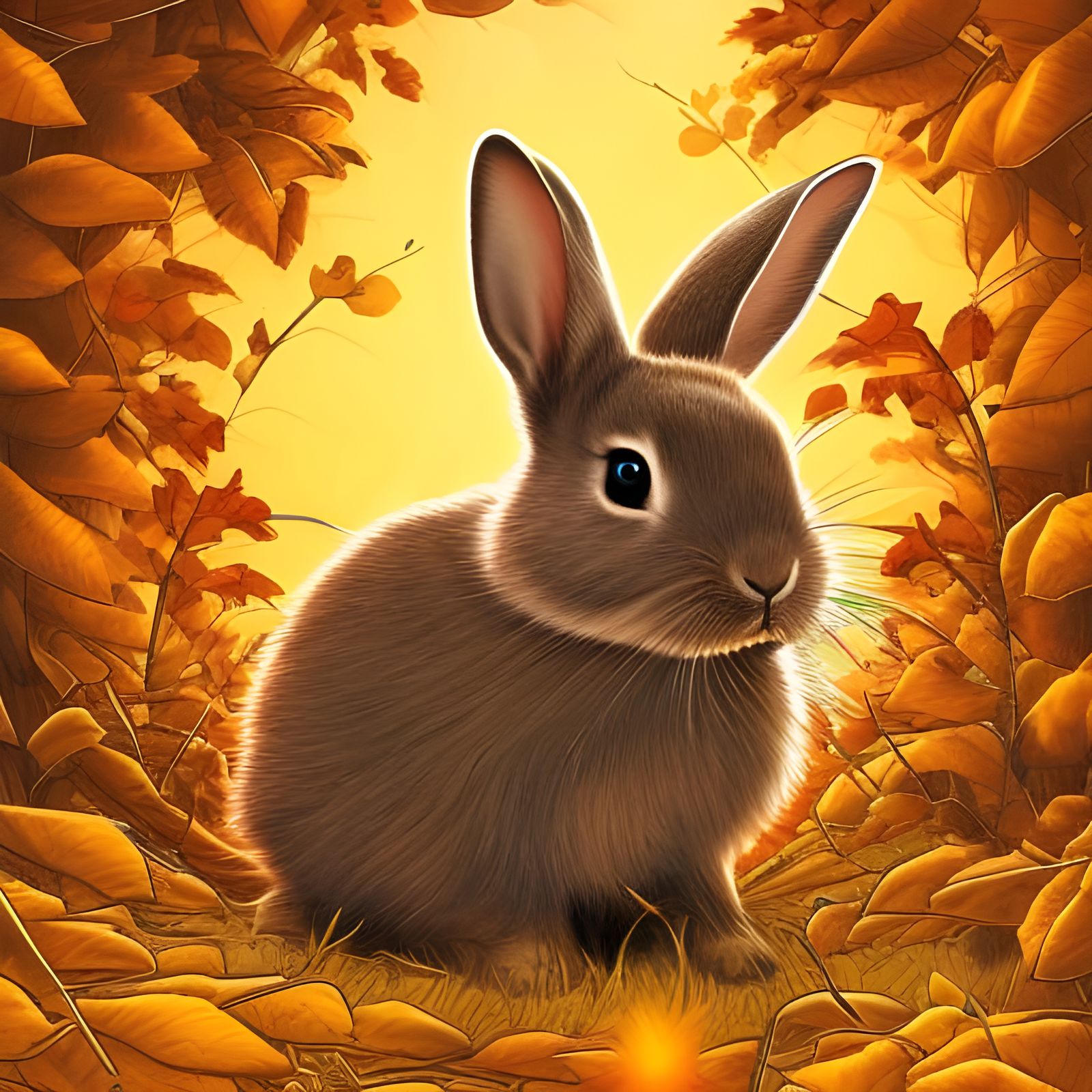 Adorable Rabbit in Autumn Meadow at Sunrise
