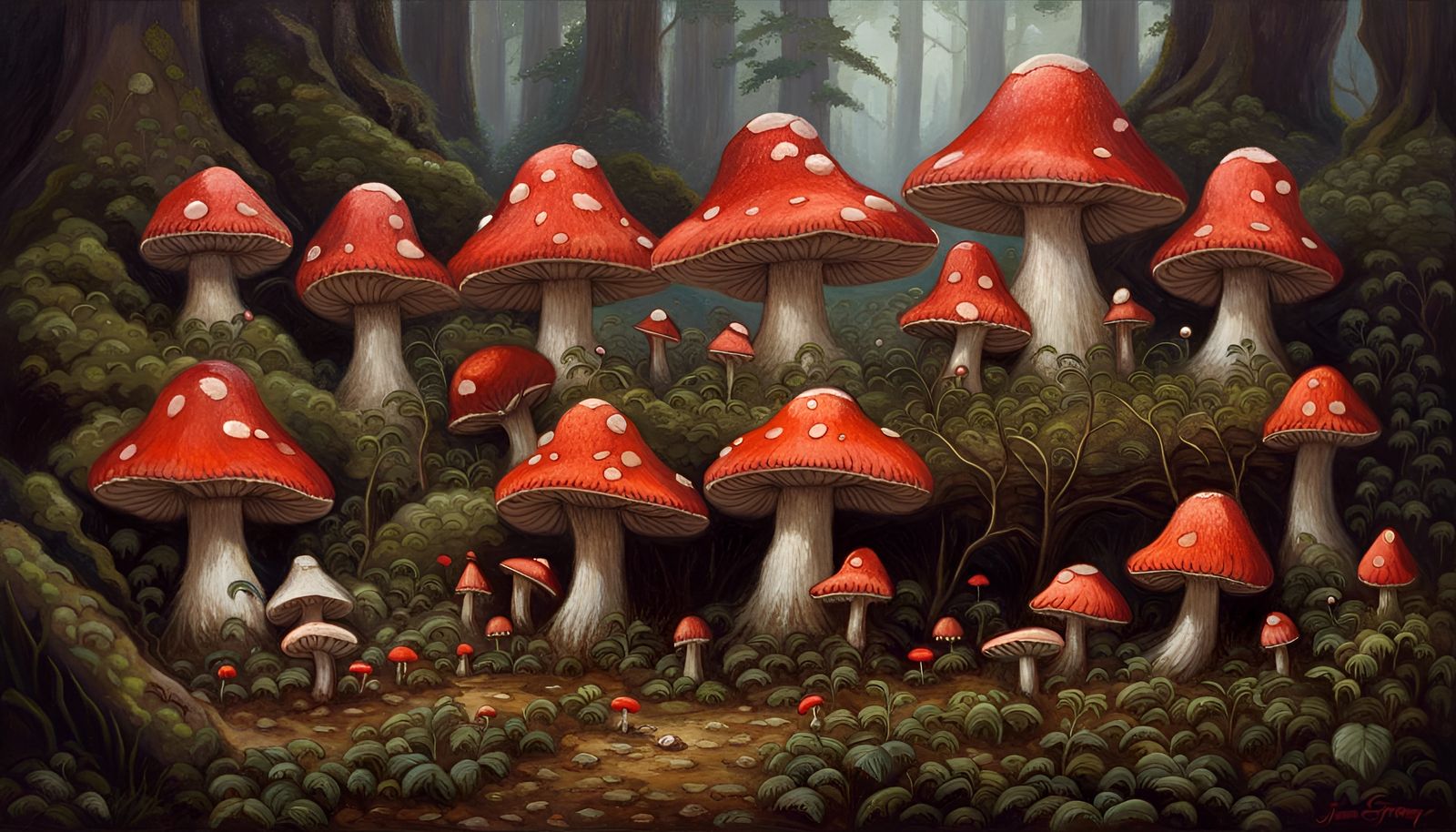 Mushroom People Village in Dark Forest
