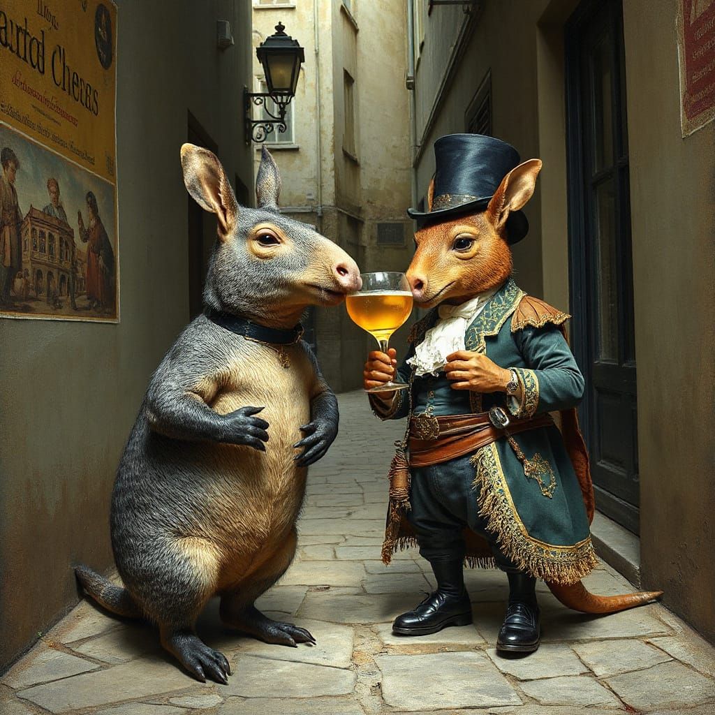 Rococo Aardvark and Baroque Man in Alley