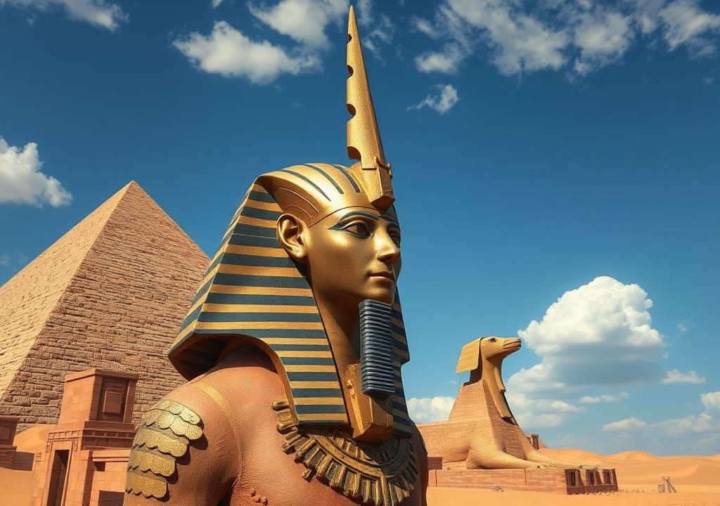 Anubis as Pharaoh Supervising Pyramid Construction