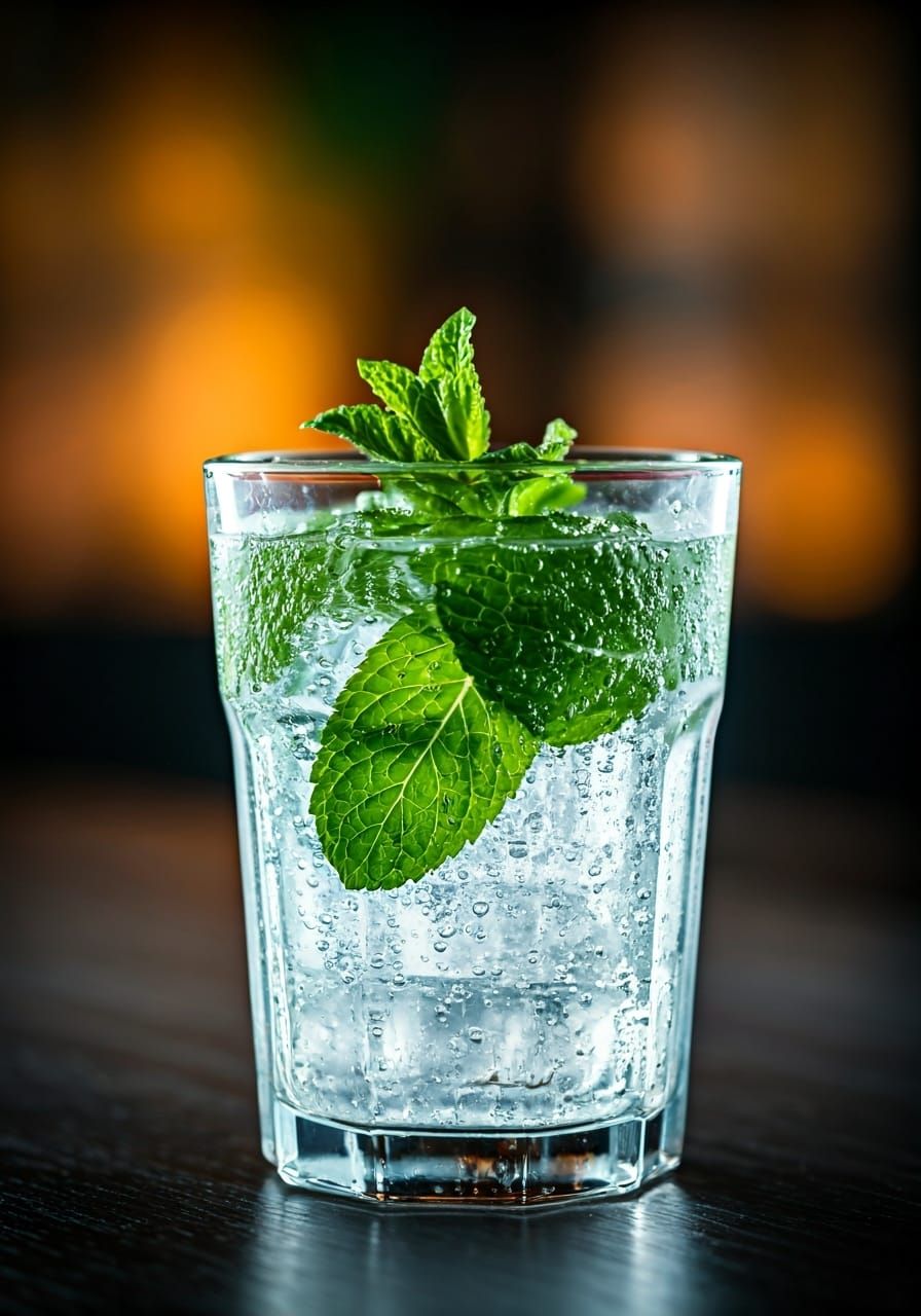 Refreshing Sparkling Water with Mint in Hyperrealistic Style