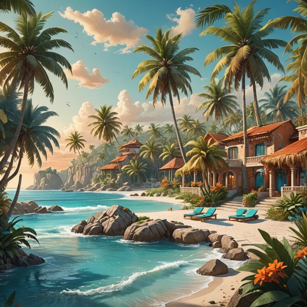 Tropical Paradise Concept Art in Vibrant Detail